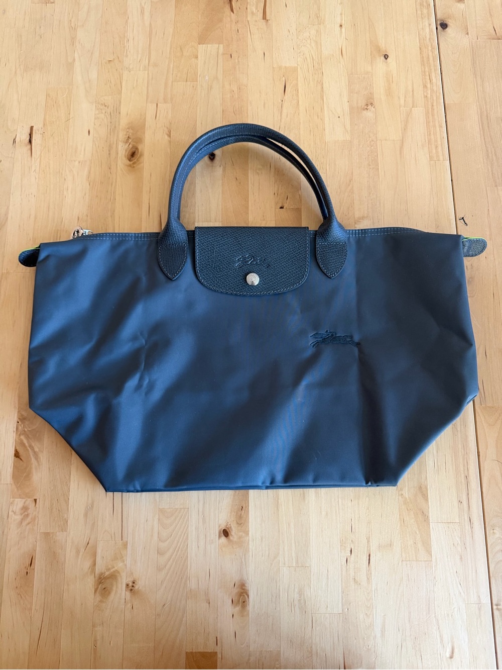 Longchamp Grey Le Pliage Medium Tote with Leather Trim